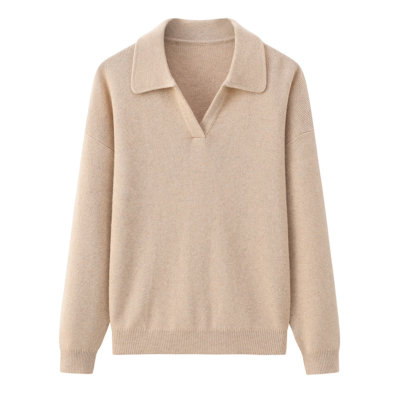 Kasjmier trui met kraag beige vooraanzicht | Nouvél the Label