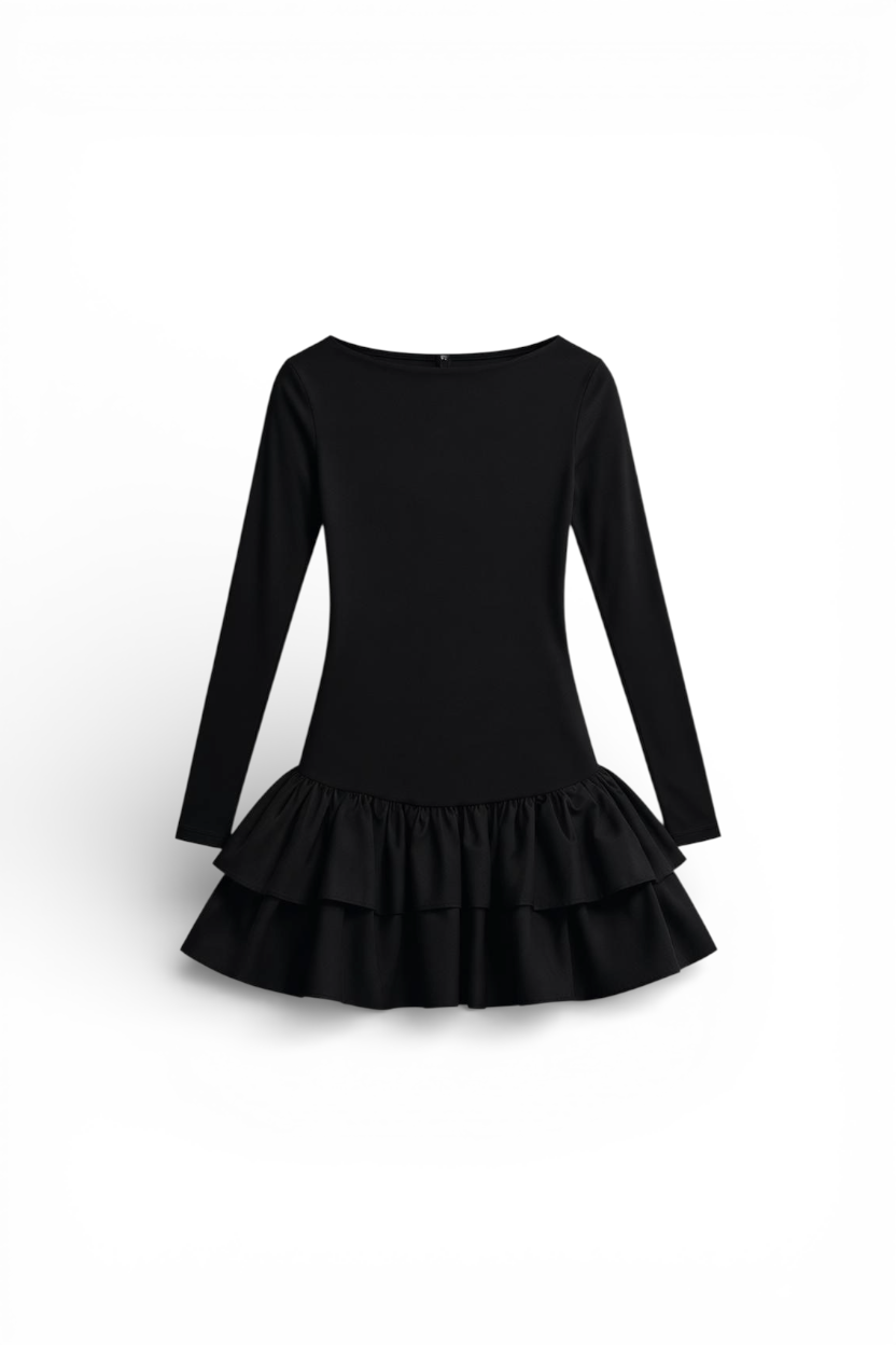 Sculpted Ruffle Jurk | Premium Viscose | Nouvél the Label