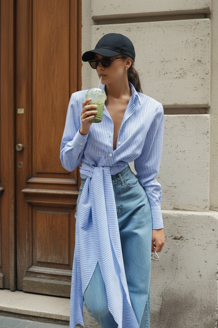 Gestreept Wikkelshirt | French Tie-Front | Nouvél the Label