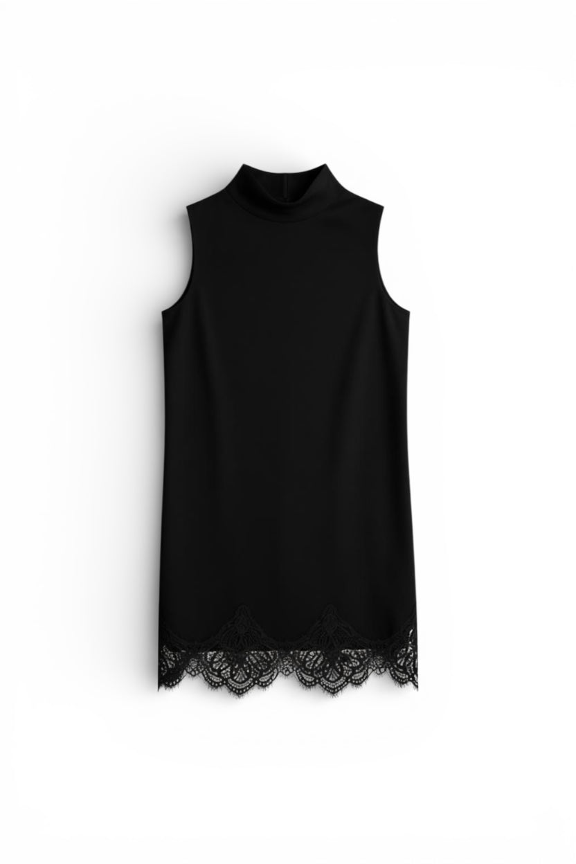 High-Neck Lace Jurk | Satin Touch & Kant