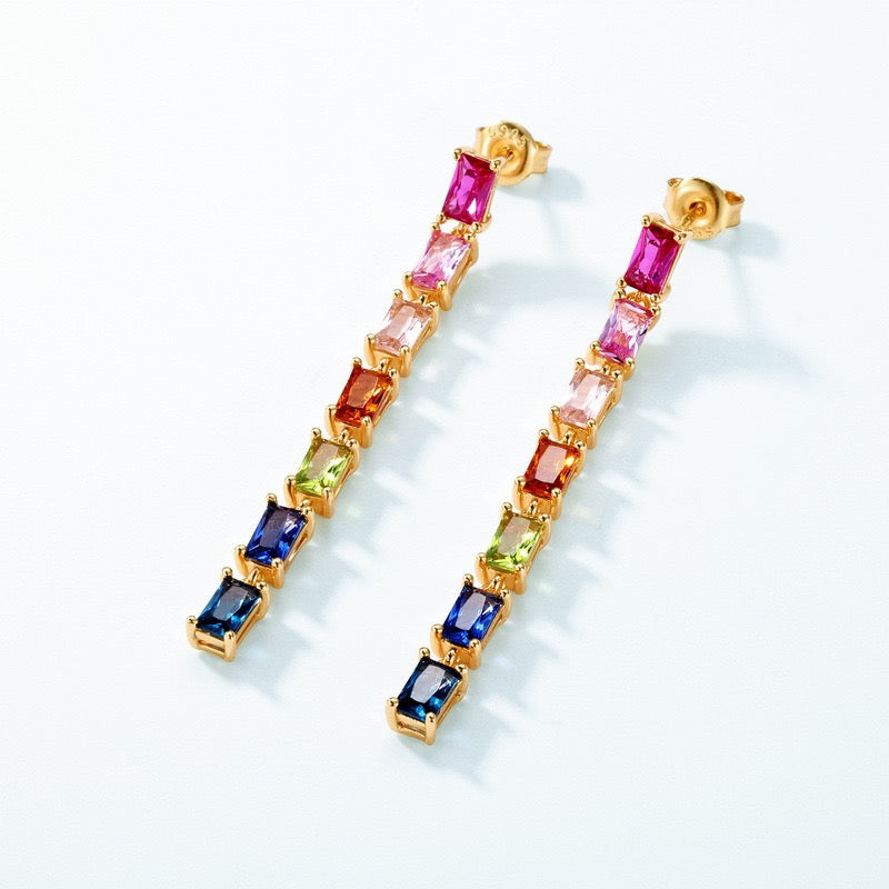 Regenboog Moissanite Oorbellen | 925 Zilver Verguld