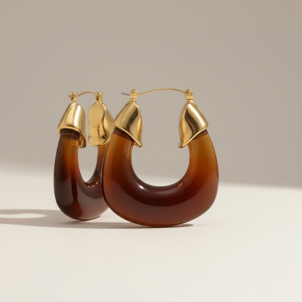 Sculptural Hoop Oorbellen goud amber stainless steel hoop oorbellen